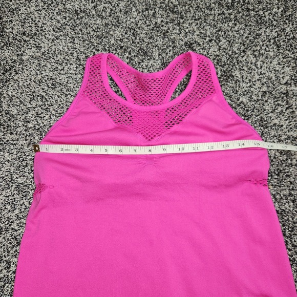 Beachbody Mesh Fishnet Tank Top Pink Fushcia Women L,Stretch Built In Bra No Pad - Picture 2 of 7